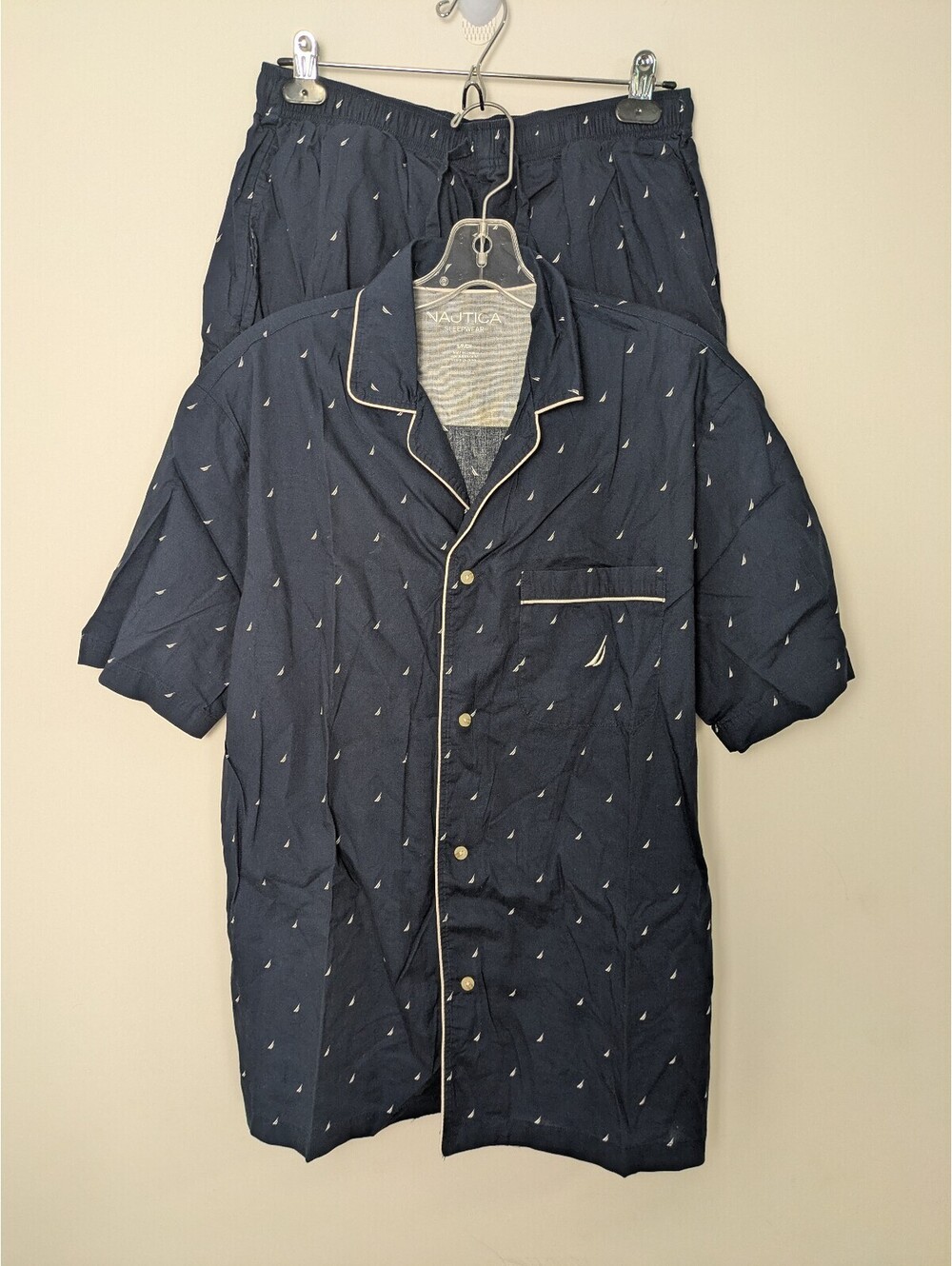 Nautica Men Pajama Set Short Sleeve Shirt Shorts Sailboat Navy Small